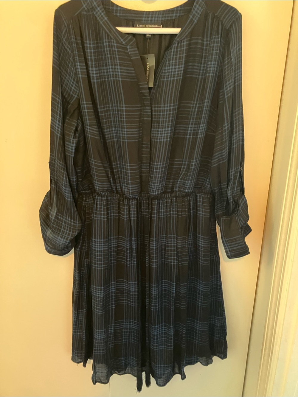 Lane Bryant Navy and Blue Plaid Long Sleeve Dress